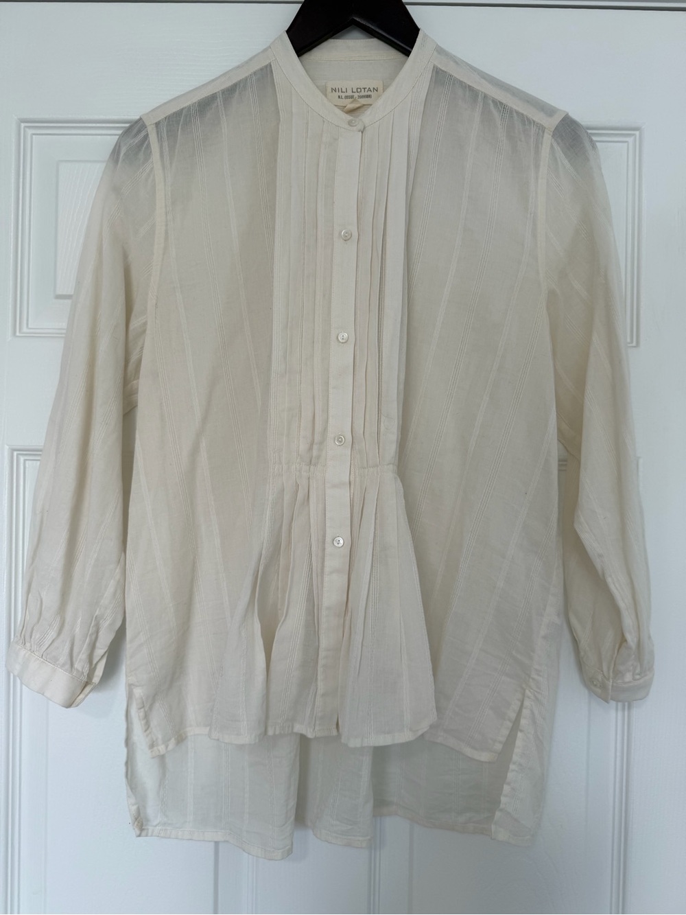Nili Lotan Estelle Cotton Pintuck Pleated Front Button Blouse Size Medium